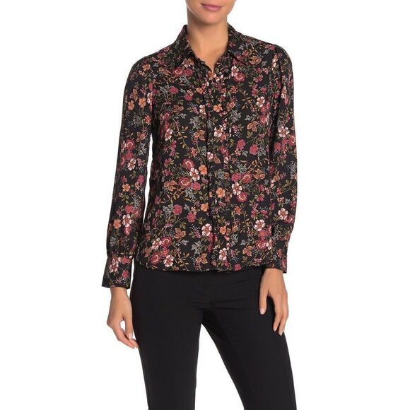 Pleione Floral Ruffle Placket Button Down Top - Picture 1 of 6